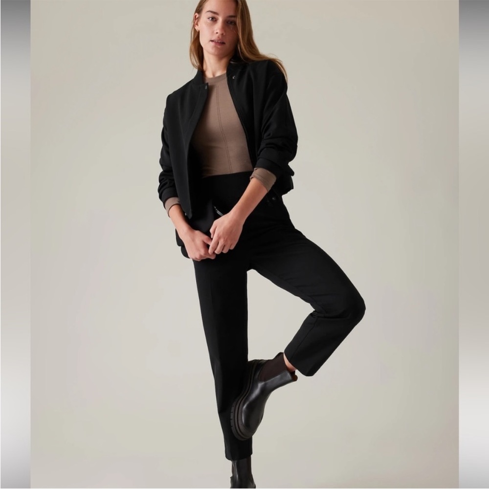 Athleta Endless Satin Side Stripe Pant 14 Black NWT